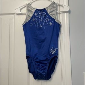Blue and Silver gymnastics leotard
